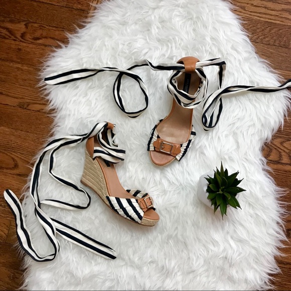 Ann Taylor Shoes - Ann Taylor Stripe Lace-Up Wedge Sandals